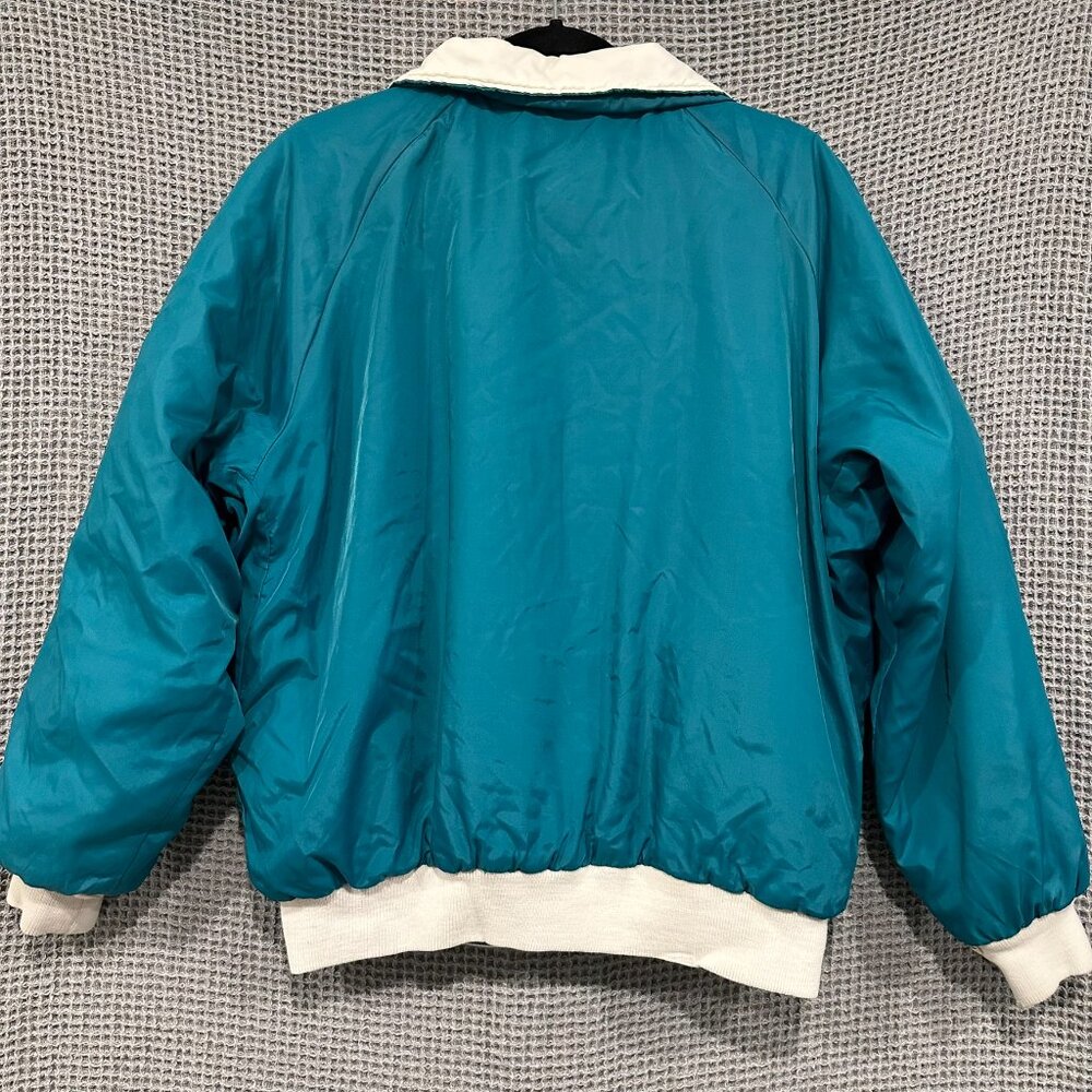 Vintage 90s Y2K Women's Medium Teal and White Reversible Puffer Bomber Jacket - Picture 7 of 12